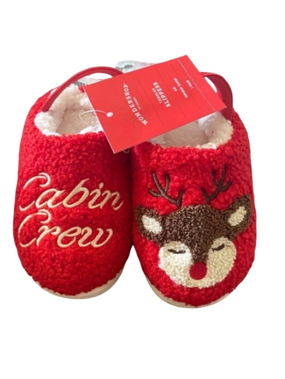 Wondershop Red Cabin Crew Slippers with Reindeer Design. Size 5-6